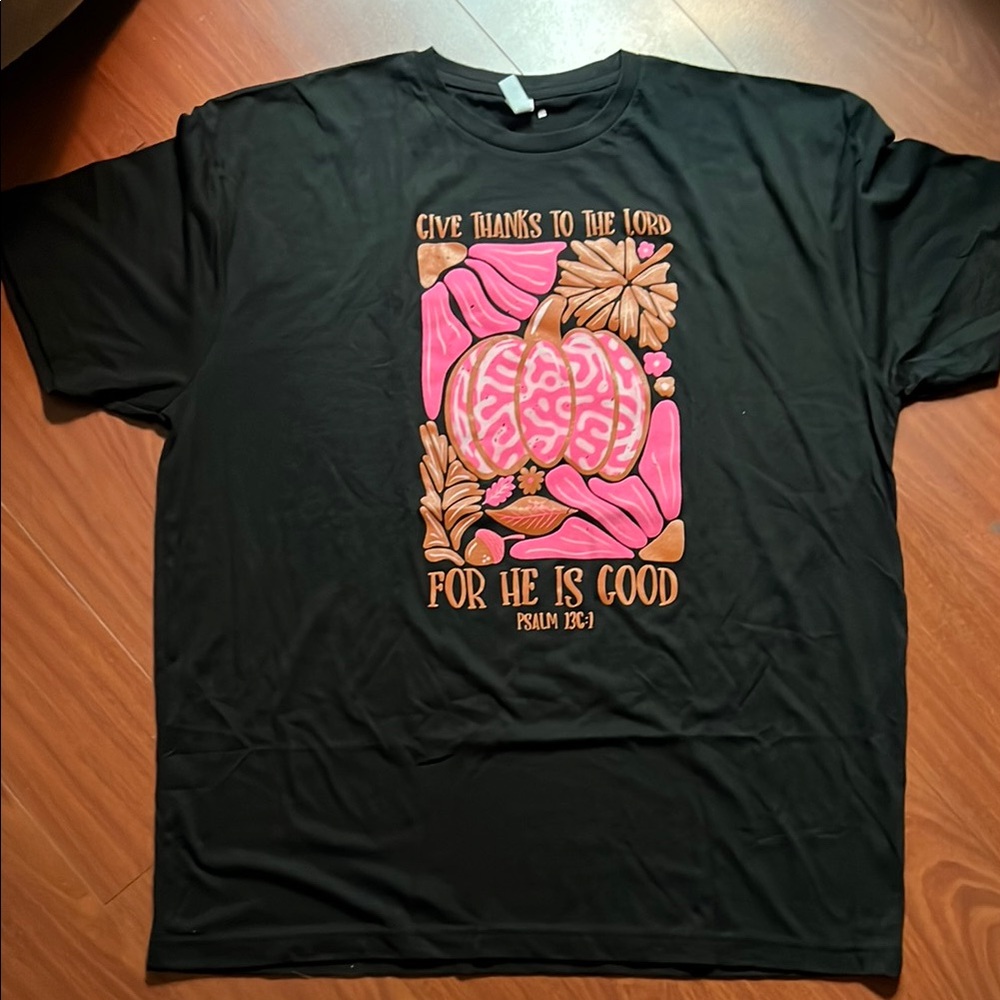 Black Graphic women’s  T-Shirt size XL “give thanks to the Lord for‎ He is good”
